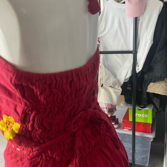 Red Halter Neck Embroidered Dress - Picture 5 of 5